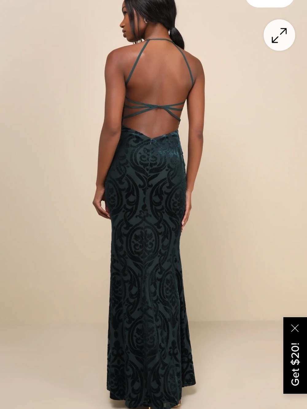Lulu's Dark Green Velvet Burnout Maxi Dress with Thin Straps
